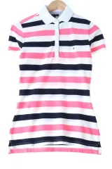 W ( S ) Tommy Hilfiger(トミーヒルフィガー) 半袖 カラー Tシャツ ピンク ストライプ- 13AD3
