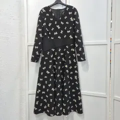 サテン リボン パターン 黒 ワンピース 66