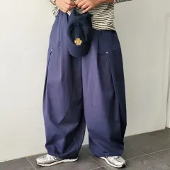 メンズ ワーク リベット コットン ゴム フルワイド シャーリング パンツ 3 カラー