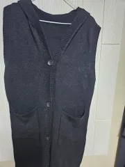 フード ニット ロング ベスト 黒