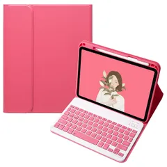 新品 iPad第10世代 2022/iPad (A16) 2025 第11世代 兼用キーボード付きケース 上側ペンホルダー 分離式 スタンド機能 全面保護 濃いピンク