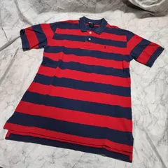 ポロラルフローレン 00s 太ボーダー ポロシャツ 赤紺 XL 古着 ゆるだぼ