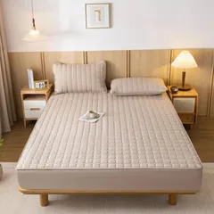 新品 ボックスシーツ 敷きパッド マットレスカバー ベッドパッド 三層構造ベッドカバー 毛玉なしベッドシーツ ふわふわ敷き布団カバー 全周ゴム付き 着脱簡単 柔らかく肌に優しい 吸湿速乾 抗菌防臭 防ダニ 丸洗い可能 オールシーズン USEEWOOW (カーキ