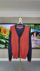 TOMMY HILFIGER プレミアム コットン バイカラー カーディガン (Lサイズ)