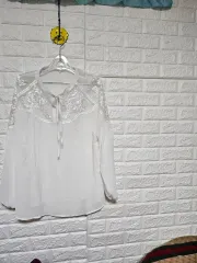 レース ネック 白 ブラウス L