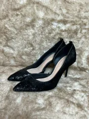 ZARA(ザラ) ウィメンズ 黒 きらめく ファー ヒール 37