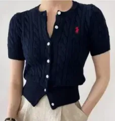 ポロ ケーブル編み 半袖ニット ネイビー 傷なし極上 ホログラムタグ ポール1191