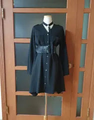 (新規) Vネック ショルダーシャツドレス 黒