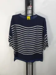 LUCKY CHOUETTE(ラッキーシュエトゥ) 半袖 ブラウス ストライプ Tシャツ ネイビー F