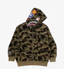 A BATHING APE(アベイシングエイプ) 最初 カモフラ ジャカード シャーク フル ジップ フード 緑 サイズ ： XL