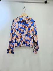 フラワー パターン 青 長袖 ブラウス Free 新品