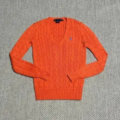 XS Polo ポロ Ralph Lauren(ラルフローレン) オレンジ ケーブル Vネック ニット