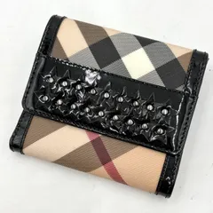 使用数回 極美品◎Burberry バーバリー ノバチェック スター スタッズデザイン コンパクトウォレット 三つ折り財布 PVC レディース コインケース付き