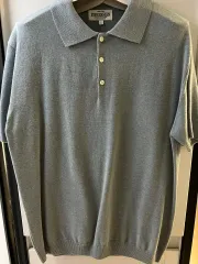 レスゲットモア コットン ショート スリーブ ポロ ニット セーター メランジェ 青 XL