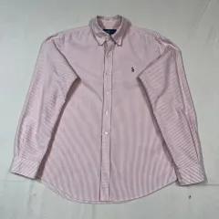 M) ポロ ラルフローレン ピンク&白 ストライプ オックスフォード シャツ