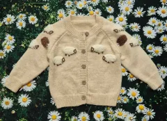 立体的な ボアフリース 刺繡 カーディガン ベージュ キッズ 90 ー 95