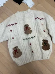 グランパズプレゼント クマドール 刺繍 アイボリー ニット カーディガン