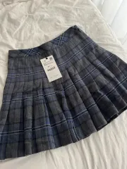(新品) ZARA プリーツスカート パンツ CHECK グレー XS