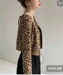 さくらんぼクエリ ヒョウ柄 レオパード クロップド カーディガン