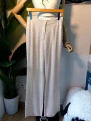 ベージュ リネン ワイド パンツ