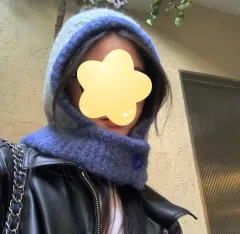 バラクラバ ブルーグレー 配色 ニット ネックウォーマー