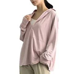 [MORE AUNI] ラッシュガード レディース UVカット UPF50+ パーカー 長袖 ミドル丈 トップス ジップアップ サマーパーカー フード つば付き 日焼け対策 接触冷感 軽量 速乾 通気性 体型カバー 紫外線 [ピンク / J20033] [L]