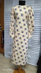 フラワー パターン ロング ワンピース パフスリーブ