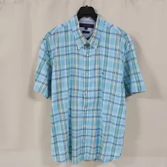 100) Tommy Hilfiger トミーヒルフィガー CHECK 半袖 シャツ スカイブルー