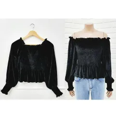 --- 5 000 一つ... ( 44 55 サイズ ウエストシャーリング ベロア ブラウス 411