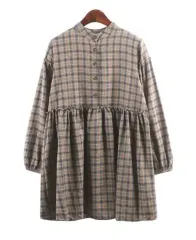 チェック ミニ ワンピース ー 青