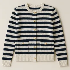 ZARA(ザラ) ゴールドボタン ニットカーディガン 55 66 ネイビー ボーダー柄 S