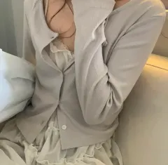 アイボリー リブ カーディガン