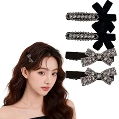 大人おしゃれ 大人可愛い 冬用 跡がつかない すべり止め レディース ミニクリップ 6.5cm 髪飾り 個セット 4 ヘアアクセサリー ふわふわ ベロア ペアアクセサリー 黒 蝶結び 海外 前髪クリップ パッチンピン