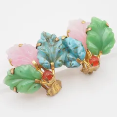 R304 AUSTRIA刻印 イヤリング リーフ 天然石風 デザイン コスチュームジュエリー