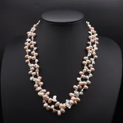 R870 淡水真珠 バロックパール SILVER刻印 ネックレス 2連 ミックスカラー デザイン シルバー 6月誕生石