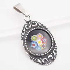 R894 ベネチアンガラス 925 ホールマーク刻印 ペンダント トップ フラワー デザイン シルバー チャーム ヘッド イタリア製