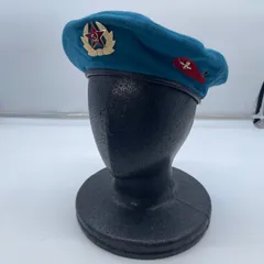【Y-536】ソ連軍 ベレー帽 ミリタリー 帽子 ブルー 青 赤星 バッジ付き ヴィンテージ 軍物 ロシア 古着 コスプレ コレクション 希少 個性派 おしゃれ