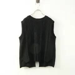 極美品 ユノイア eunoia cotton vest コットンベスト＼ブラック ニット ケーブル ノースリーブ バックリボン【2400014868470】