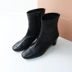 ファビオルスコーニ FABIO RUSCONI I-1884 レザーショートブーツ 38＼ブラック サイドジップ 25cm【2400014830033】