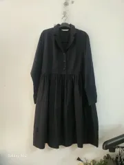 ブラック カラーネック フレア Long ワンピース