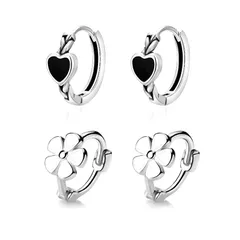 【新品】 iArkPowerリングピアス レディース つけっぱなし 金属アレルギー対応 S925シルバー ハート 花ピアス両耳用 かっこいい シンプル フープピアス プレゼント男女兼用 (4個セット) 内直径10mm