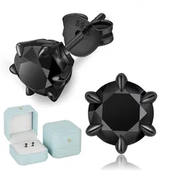 【新品】 KRKCメンズピアス：モアサナイトピアス シルバー925 0.5ct/1.0ct/1.5ct ブラックダイヤ 人工ダイヤモンド 20G 金属アレルギー対応 カプール 男女兼用 シンプル 人気誕生日/クリスマス/記念日プレゼント ギフトボックス（6 1