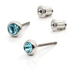 【新品】 [ジュエリーショップエム] ピアス カラーストーン 誕生石 1粒 金属アレルギー対応 レディース メンズ 落ちない キャッチ セット シルバー 3月 アクアボヘミア R 0