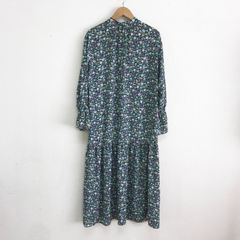 美品 SHIPS any ウォッシャブル SPRINTEX ミニフラワーシャーリングマキシワンピース 小花柄ワンピース キャンディスリーブ ライトグリーン FREE ※アンダースカート欠品