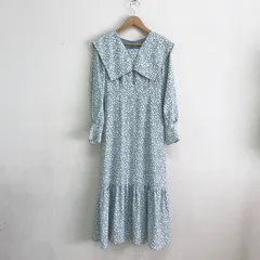 美品 ナチュラルビューティーベーシック 23SS ビッグカラープリントワンピース 小花柄 ティアードワンピース ミント S