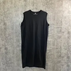 【T-972】ユニクロ ノースリーブロングワンピース XXL ブラック 無地 ゆったりシルエット 大きいサイズ 体型カバー シンプル カジュアル 春夏秋 着回し◎ 普段使い 古着