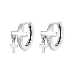 【新品】 Rockyu ピアス メンズ ステンレス 十字架デザイン フープピアス シルバー ストリートファッション 個性派アクセサリー おしゃれな耳飾り カジュアル モードスタイル 誕生日 ハロウィン バレンタインデー ギフトに