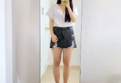 デニム ブラックデニム ダメージ スカートショーツ ( S )