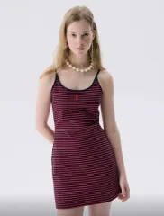 ジュンジュンスペース ストライプ ミニ ワンピース 赤