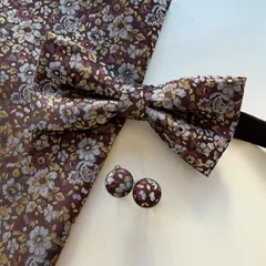 ③-7  蝶ネクタイ　ポケットチーフ　カフス3点セット